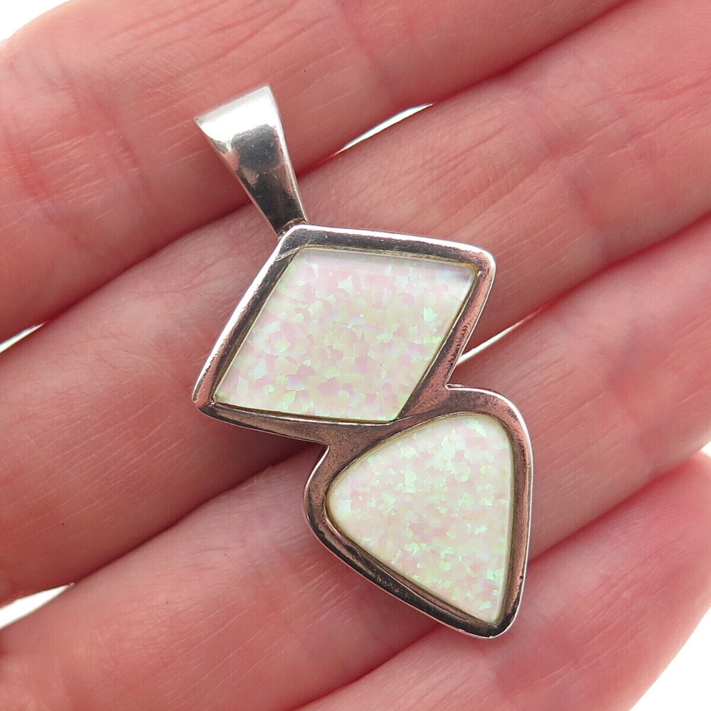 PB Paul Brackna 925 Sterling Silver Vintage Real Opal Modernist Charm Pendant